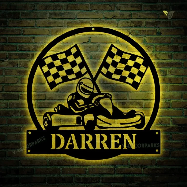 Personalized Go Kart Racing Monogram Metal Sign With Led Lights Art, Custom Go Kart Racing Metal Sign With Led Lights