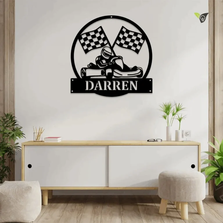 Personalized Go Kart Racing Monogram Metal Sign With Led Lights Art, Custom Go Kart Racing Metal Sign With Led Lights