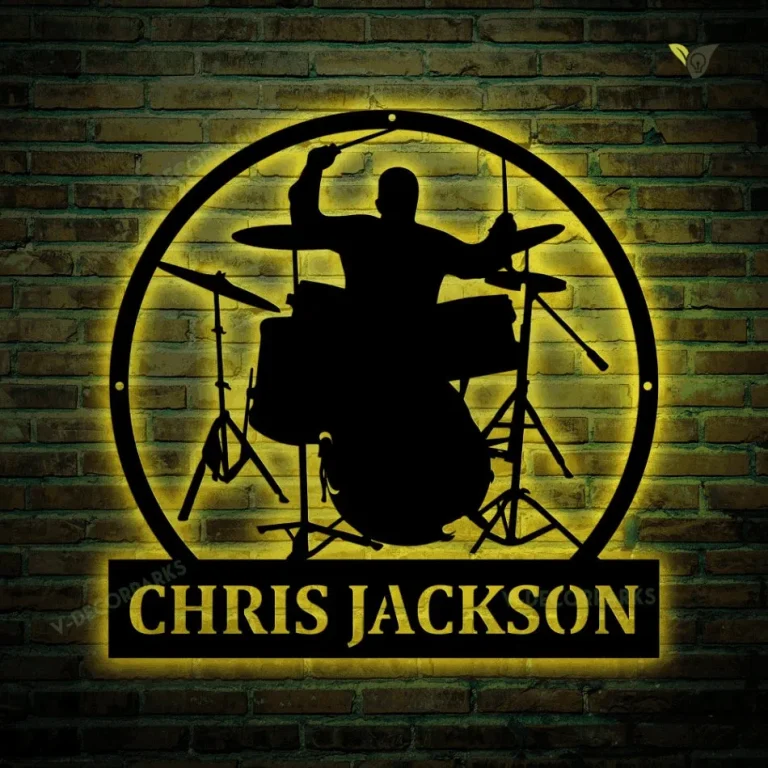 Personalized Drummer Male Metal Sign With Led Lights, Custom Metal Drummer Male Sign, Drummer Gifts For Men, Drummer Male Gift, Music Gift