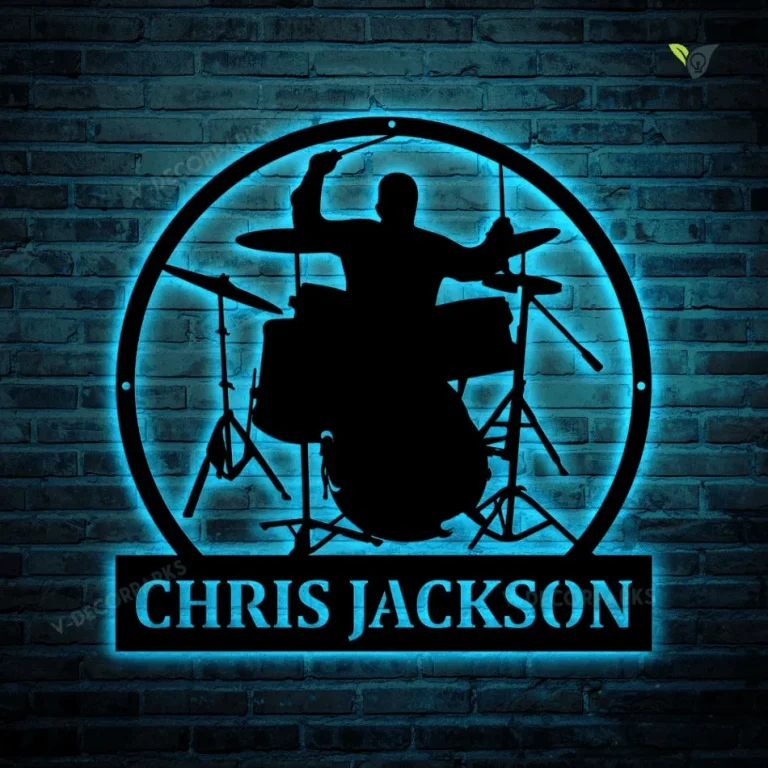 Personalized Drummer Male Metal Sign With Led Lights, Custom Metal Drummer Male Sign, Drummer Gifts For Men, Drummer Male Gift, Music Gift