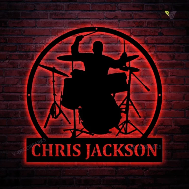 Personalized Drummer Male Metal Sign With Led Lights, Custom Metal Drummer Male Sign, Drummer Gifts For Men, Drummer Male Gift, Music Gift