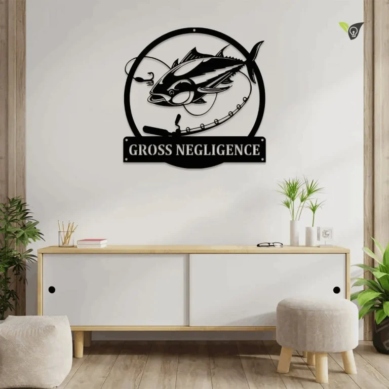 Personalized Tuna Fishing Fish Pole Metal Sign With Led Lights Art, Custom Tuna Fishing Metal Wall Art For Living Room