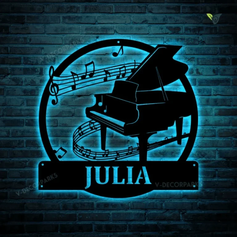 Personalized Piano Monogram Metal Sign With Led Lights Art, Custom Piano Monogram Metal Wall Art