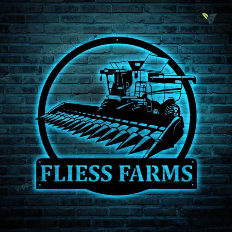 Personalized Harvester Farm Tractor Metal Sign With Led Lights Art, Custom Harvester Farm Tractor Monogram Metal Art Decor Decoration