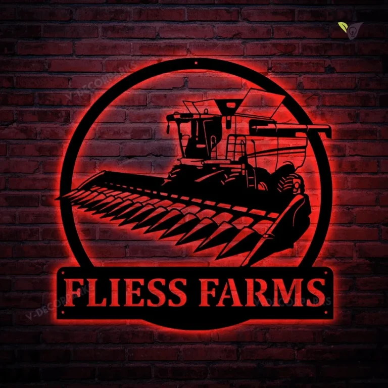 Personalized Harvester Farm Tractor Metal Sign With Led Lights Art, Custom Harvester Farm Tractor Monogram Metal Art Decor Decoration