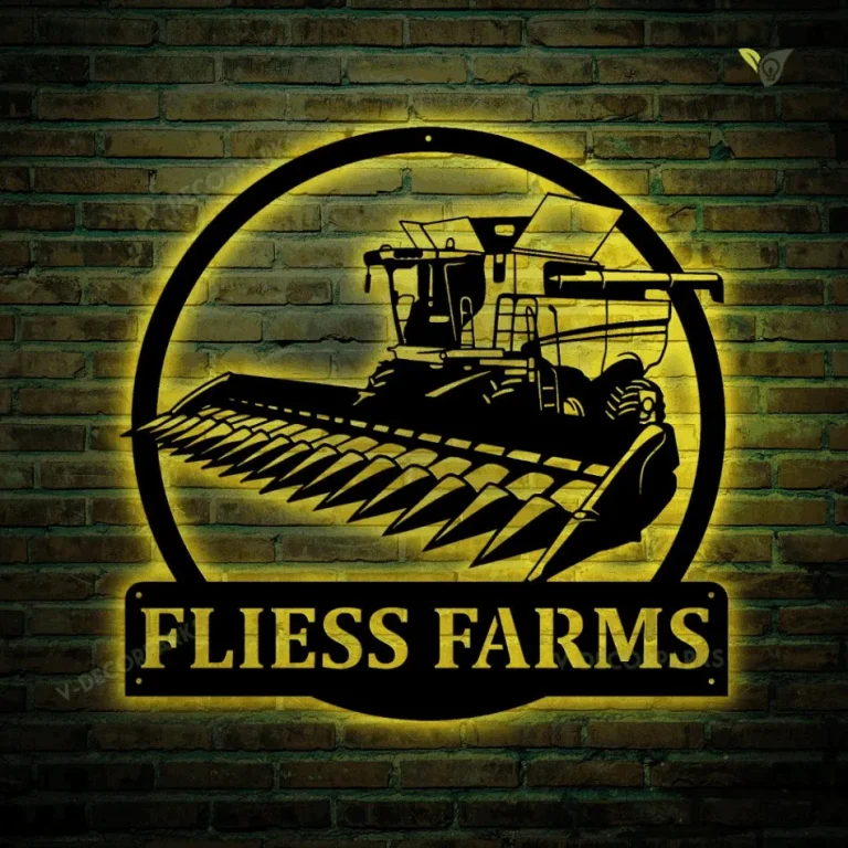 Personalized Harvester Farm Tractor Metal Sign With Led Lights Art, Custom Harvester Farm Tractor Monogram Metal Art Decor Decoration