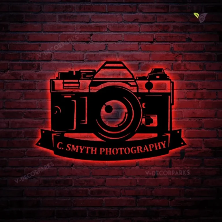 Personalized Photographer Monogram Metal Sign With Led Lights Art, Custom Photographer Metal Sign With Led Lights, Hobbie Gifts