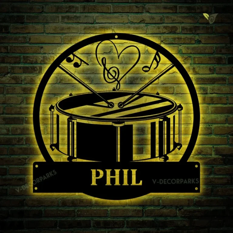 Personalized Snare Drum Monogram Metal Sign With Led Lights, Custom Snare Drum Monogram Metal Art, Birthday Gift, Snare Drum Gift, Music Gift