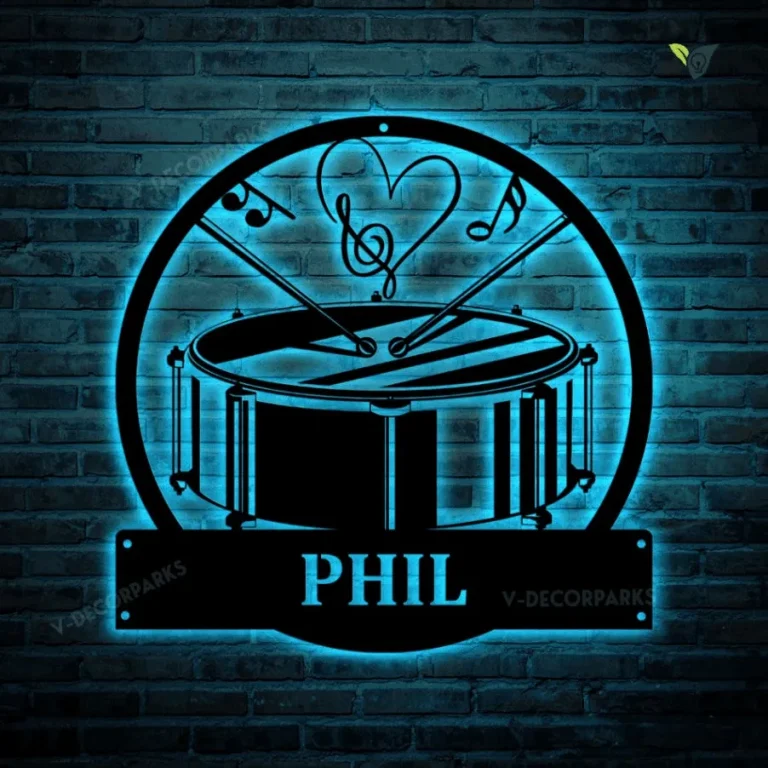 Personalized Snare Drum Monogram Metal Sign With Led Lights, Custom Snare Drum Monogram Metal Art, Birthday Gift, Snare Drum Gift, Music Gift