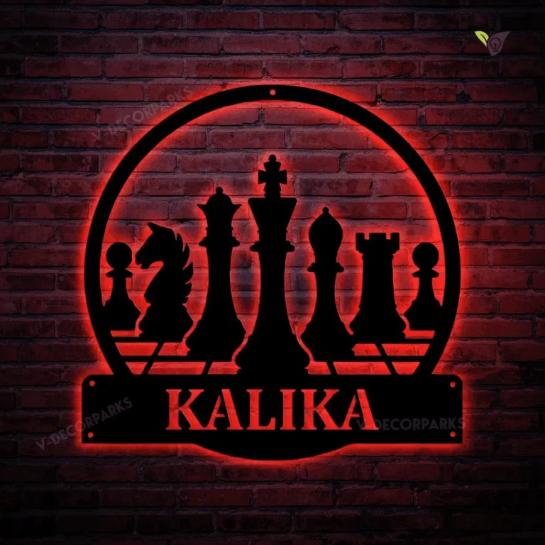 Personalized Chess Monogram Metal Sign With Led Lights Art, Custom Chess Metal Wall Art, Chess Antler Decor, Housewarming Outdoor Metal Sign
