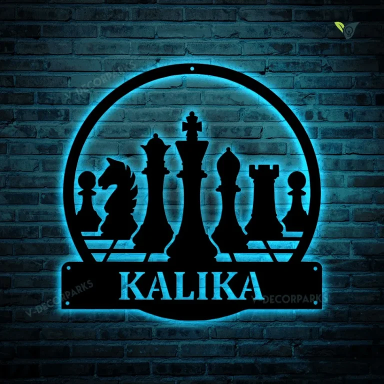 Personalized Chess Monogram Metal Sign With Led Lights Art, Custom Chess Metal Wall Art, Chess Antler Decor, Housewarming Outdoor Metal Sign
