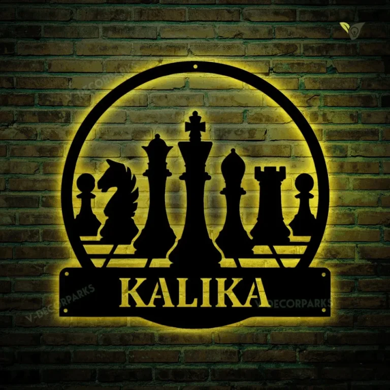 Personalized Chess Monogram Metal Sign With Led Lights Art, Custom Chess Metal Wall Art, Chess Antler Decor, Housewarming Outdoor Metal Sign