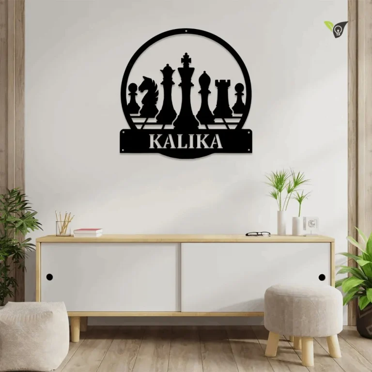 Personalized Chess Monogram Metal Sign With Led Lights Art, Custom Chess Metal Wall Art, Chess Antler Decor, Housewarming Outdoor Metal Sign