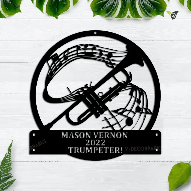 Custom Trumpet Metal Sign Art, Personazlied Trumpet Monogram Metal Sign, Trumpet Gifts For Men, Music Room Wall Decor