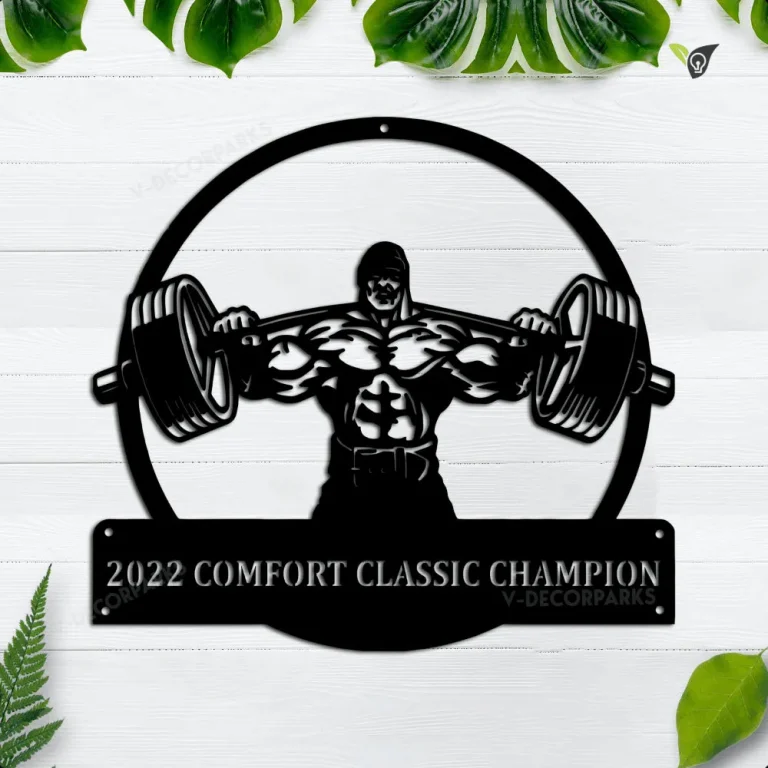 Personalized Weightlifter With Barbell Metal Wall Art, Custom Bodybuilder Vinyl Mural Gym Metal Sign, Training Room Decoration