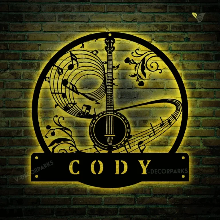 Personalized Banjo Music Metal Sign With Led Lights Art, Custom Banjo Music Metal Sign With Led Lights, Banjo Gifts For Men