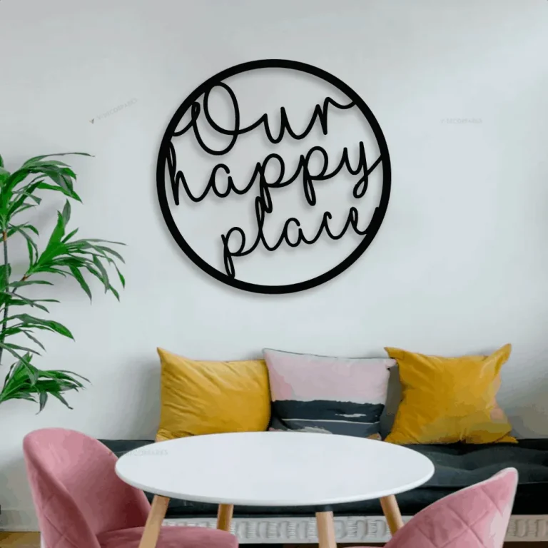 Our Happy Place Metal Wall Sign With Led Lights, Metal Wall Sign For Home, Metal Wall Decor, Metal Home Sign, Indoor - Outdoor Metal Sign