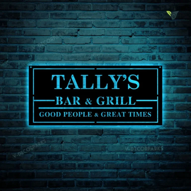 Backyard Bar And Grill Custom Sign, Personalized Backyard Bbq Metal Sign With Led Lights, Family Name Bar And Grill Metal Sign