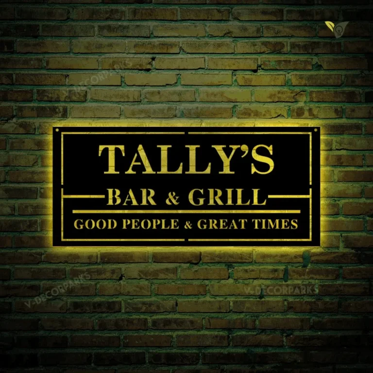 Backyard Bar And Grill Custom Sign, Personalized Backyard Bbq Metal Sign With Led Lights, Family Name Bar And Grill Metal Sign