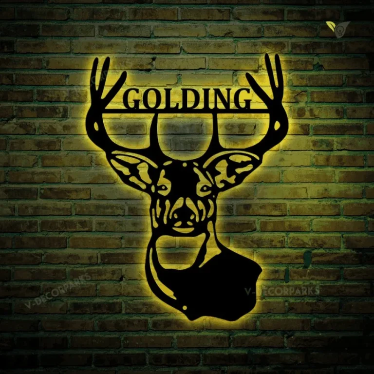 Deer Antlers Metal Sign With Led Lights- Deer Head Wall Decor - Deer Camp Sign, Personalized Hunting Gifts - Antler Decor