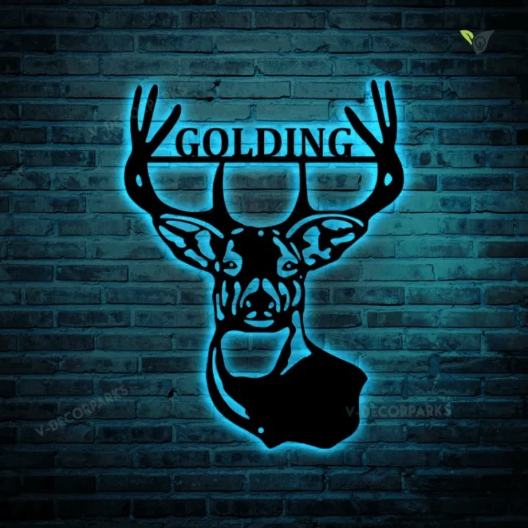 Deer Antlers Metal Sign With Led Lights- Deer Head Wall Decor - Deer Camp Sign, Personalized Hunting Gifts - Antler Decor