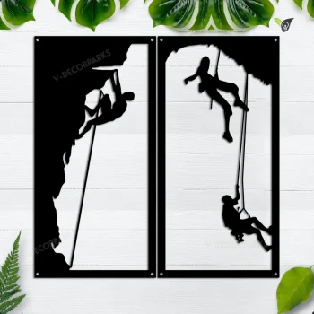 Set Of 2 Climbing Metal Wall Art, Christmas Gifts, Climbing Man Wall Sculpture, Climbing A Mountain Wall Decor, Black Wall Art, Interior Design Ideas