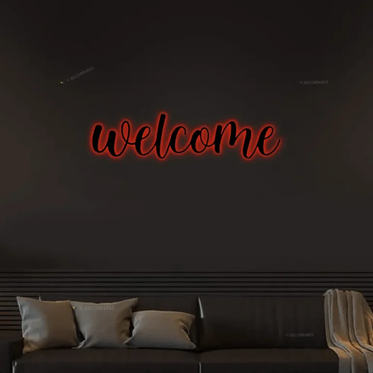 Welcome Metal Word Art With Led Lights, Kembara Script Word Art, Indoor Outdoor Welcome Metal Sign, Metal Wall Art, Farmhouse Decor, Welcome Word Art