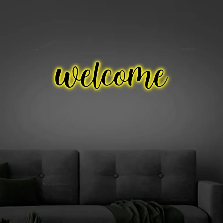 Welcome Metal Word Art With Led Lights, Kembara Script Word Art, Indoor Outdoor Welcome Metal Sign, Metal Wall Art, Farmhouse Decor, Welcome Word Art