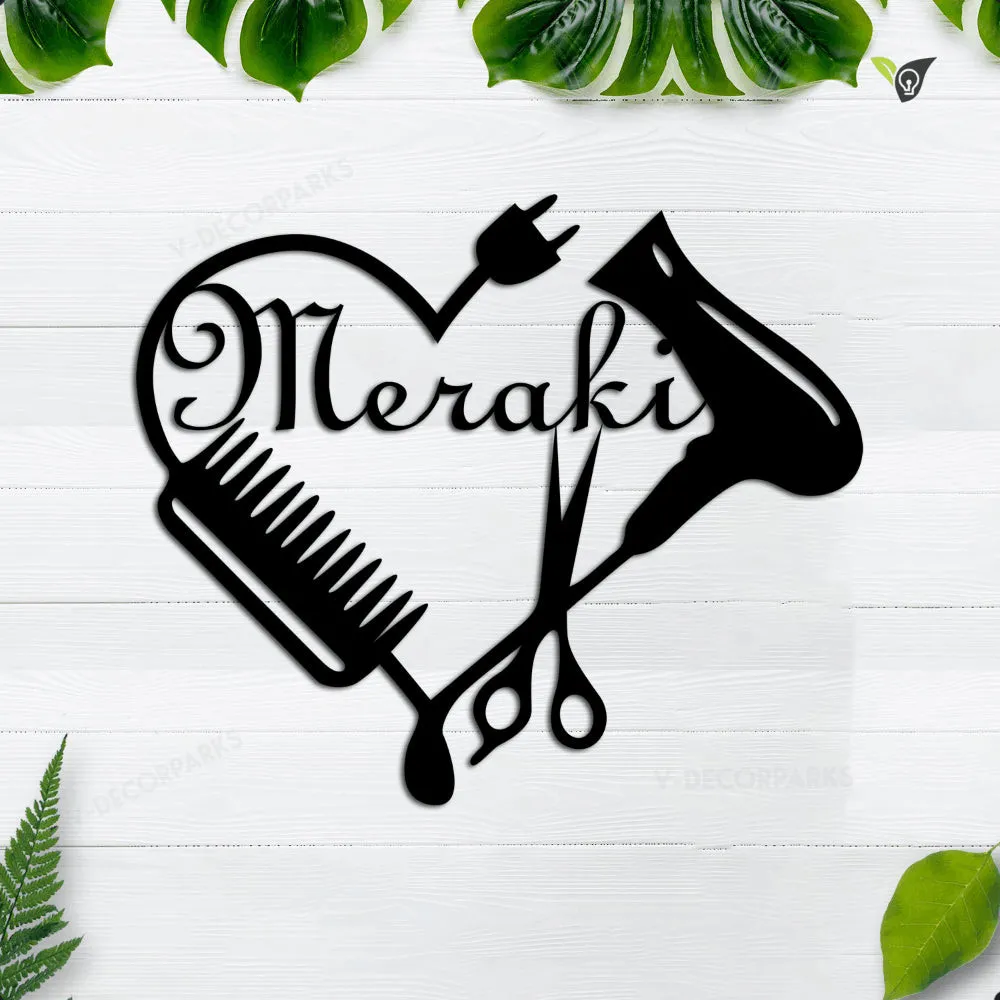 GCMSPDZ04807-12ch.webp Metal Salon Sign, Custom Beauty Salon Sign, Metal Hair Salon Sign, Custom Business Decor, Hair Stylist Gift, Scissors Clippers Comb Name
