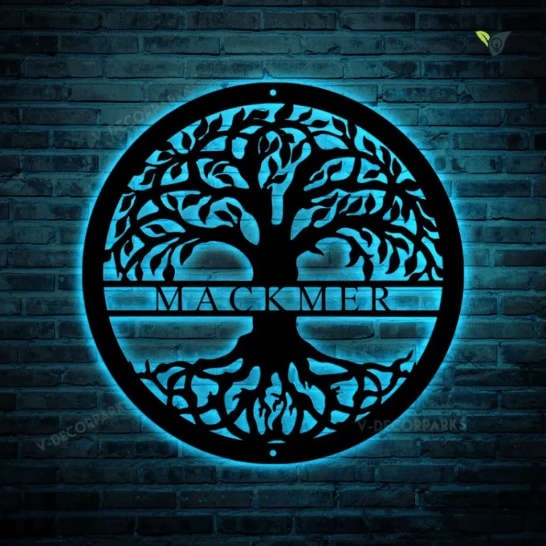 Tree Of Life With Personalized Name Metal Sign With Led Lights - Custom Family Name Monogram