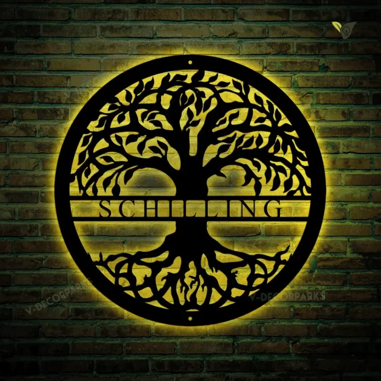 Tree Of Life With Personalized Name Metal Sign With Led Lights - Custom Family Name Monogram