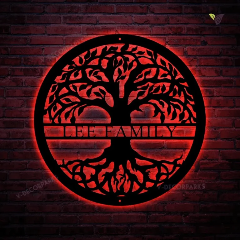 Tree Of Life With Personalized Name Metal Sign With Led Lights - Custom Family Name Monogram