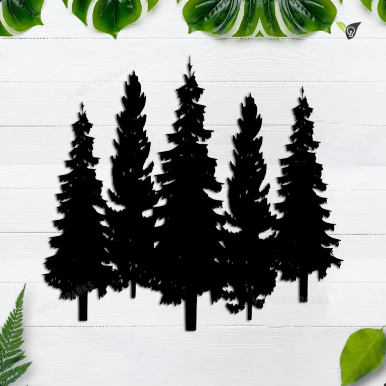 Metal Pine Trees Sign For Living Room, Group Of 5 Pine Trees, Rustic Decor For Home, Bathroom Wall Decor, Office Wall Hanging