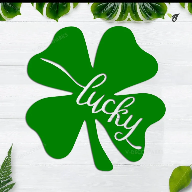 Lucky Four Leaf Clover Sign, St. Patrick's Day Decor, Metal Wall Decor, Shamrock Door Hanger Metal Sign, Four Leaf Clover Art, Metal Word Art