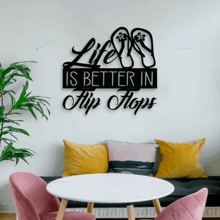 Life Is Better In Flip Flops Sign With Led Lights, Beach Sign, Ocean Decor, Spring Sign, Summer Decor, Metal Wall Quote, Gift For Her, Coastal Sign