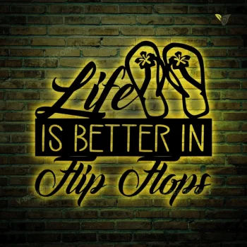 Life Is Better In Flip Flops Metal Art With Led Lights, Beach Sign, Ocean Decor, Spring Sign, Summer Decor, Metal Wall Quote, Gift For Her