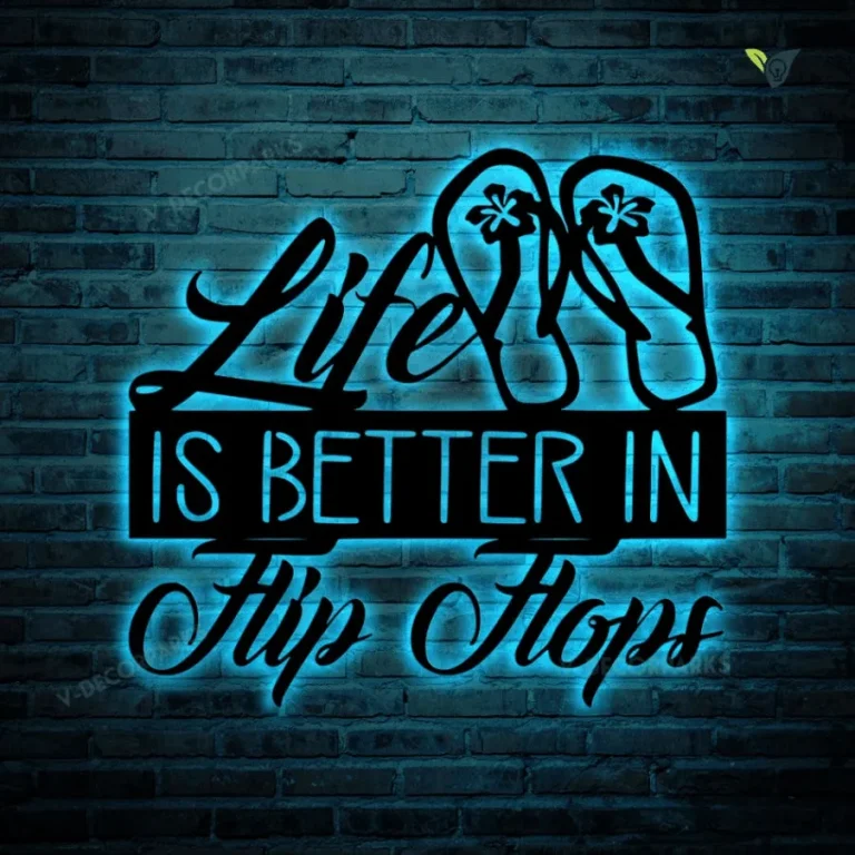 Life Is Better In Flip Flops Metal Art With Led Lights, Beach Sign, Ocean Decor, Spring Sign, Summer Decor, Metal Wall Quote, Gift For Her