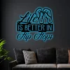 Life Is Better In Flip Flops Sign With Led Lights, Beach Sign, Ocean Decor, Spring Sign, Summer Decor, Metal Wall Quote, Gift For Her, Coastal Sign