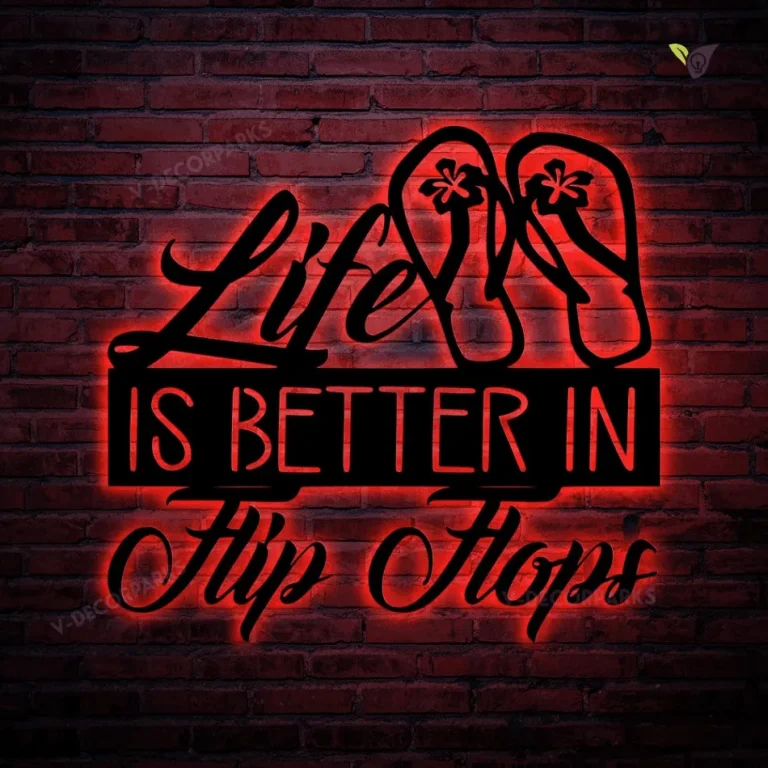 Life Is Better In Flip Flops Metal Art With Led Lights, Beach Sign, Ocean Decor, Spring Sign, Summer Decor, Metal Wall Quote, Gift For Her