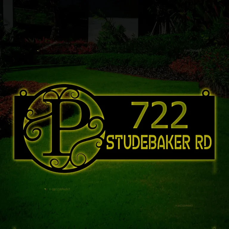 Hanging Address Sign, Metal With Led Lights, Monogram Address Sign For Yard, Address Plaque, Address Sign With Stakes, Hanging Address Sign