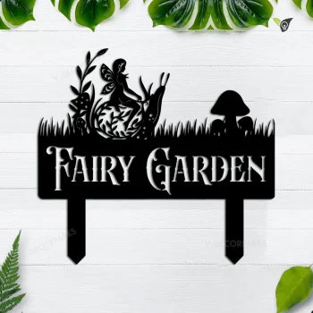 Fairy Garden Sign Post - Metal Garden Sign, Cut Metal Sign, Wall Metal Art