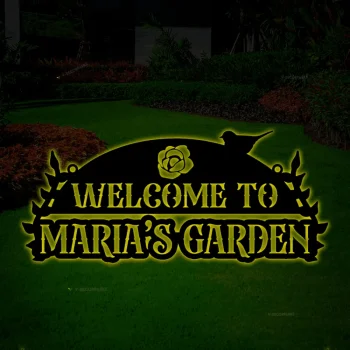 Welcome To Our Garden Hanging Metal Sign With Led Lights, Custom Garden Sign, Metal Garden Sign, Flower Garden, Garden Welcome Sign