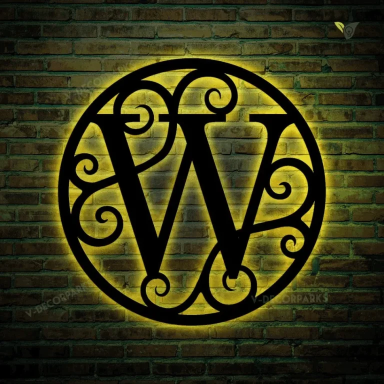 Monogram, Metal Sign With Led Lights, Personalized Gift, Housewarming Gift, Metal Initial Sign, Monogram Circle, Metal Letters Outdoor