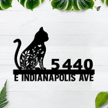 Floral Cat Metal Address Sign - Custom Address Sign - Cat Lover Gift