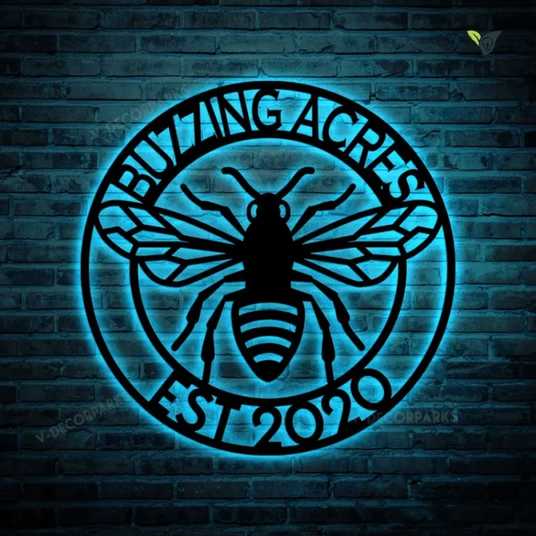 Personalized Bee Metal Sign With Led Lights, Bee Established Date Cut Metal Art, Bee Garden Wall Metal Art