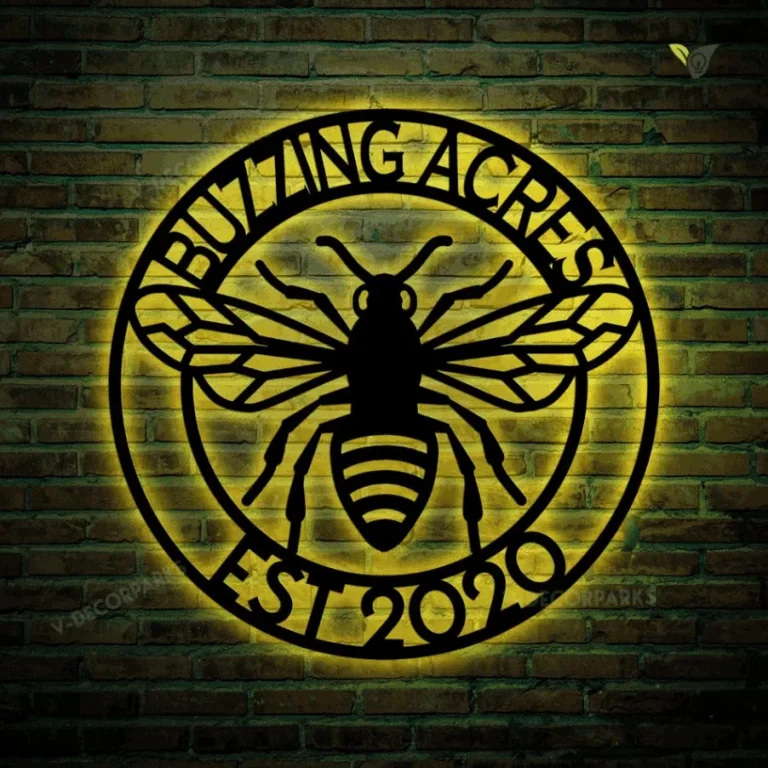 Personalized Bee Metal Sign With Led Lights, Bee Established Date Cut Metal Art, Bee Garden Wall Metal Art