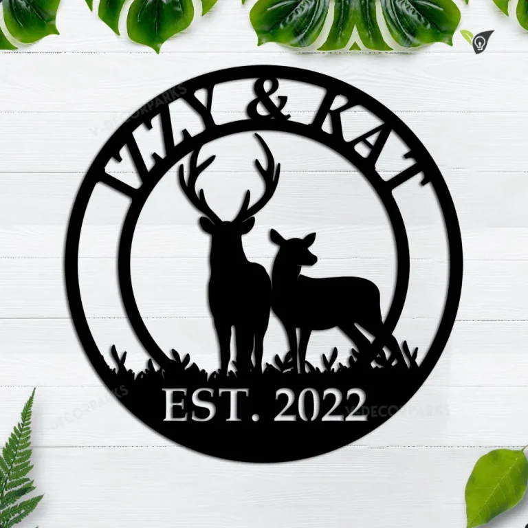 Buck And Doe Deer, Custom Family Name, Steel Art, Deer In Woods, Antler Sign, Family Name Sign, Custom Metal Sign, Cabin Decor