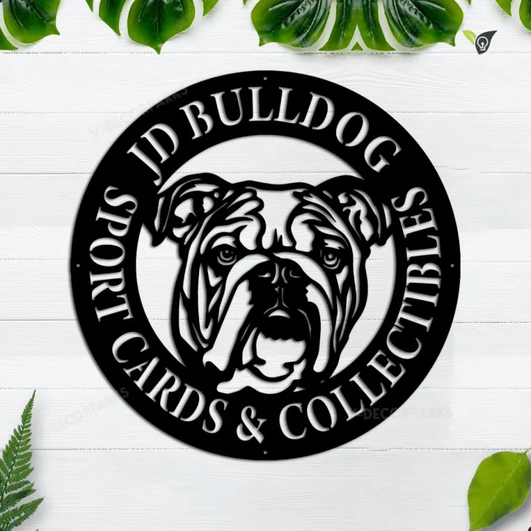 Custom Bulldog With Family Name Metal Sign, Dog House, English Bulldog Family Metal Wall Art, Entrance Sign