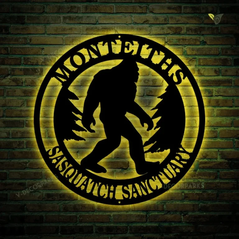 Big Foot Personalized Sign, Sasquatch Family Name Metal Sign With Led Lights, Custom Yeti Metal Sign With Led Lights