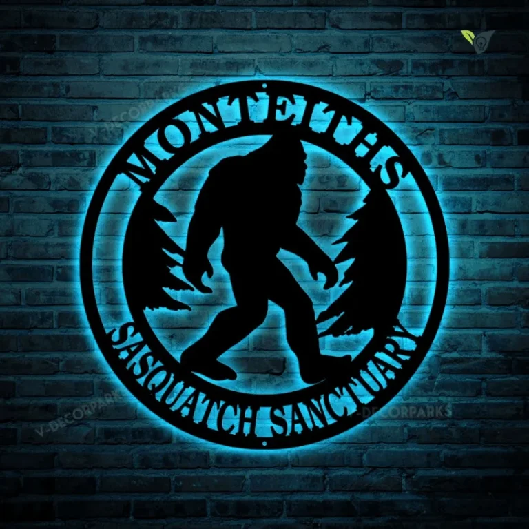 Big Foot Personalized Sign, Sasquatch Family Name Metal Sign With Led Lights, Custom Yeti Metal Sign With Led Lights